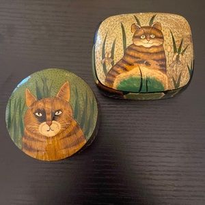 Very vintage papier-mâché cat trinket boxes handmade in India